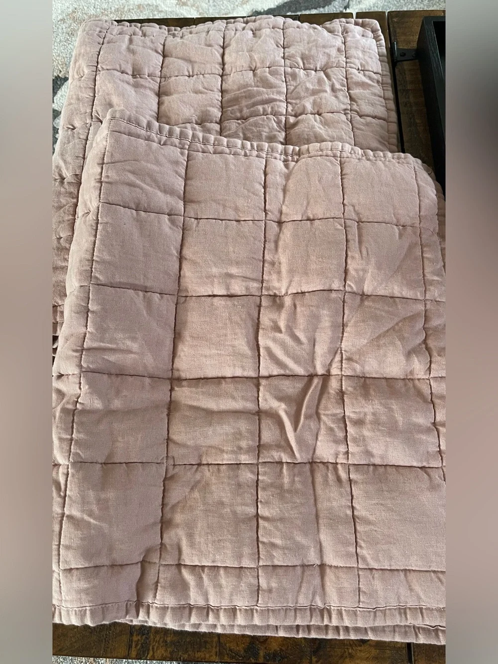Quince European Linen Box Quilted Sham Set, King (Dusty Mauve)